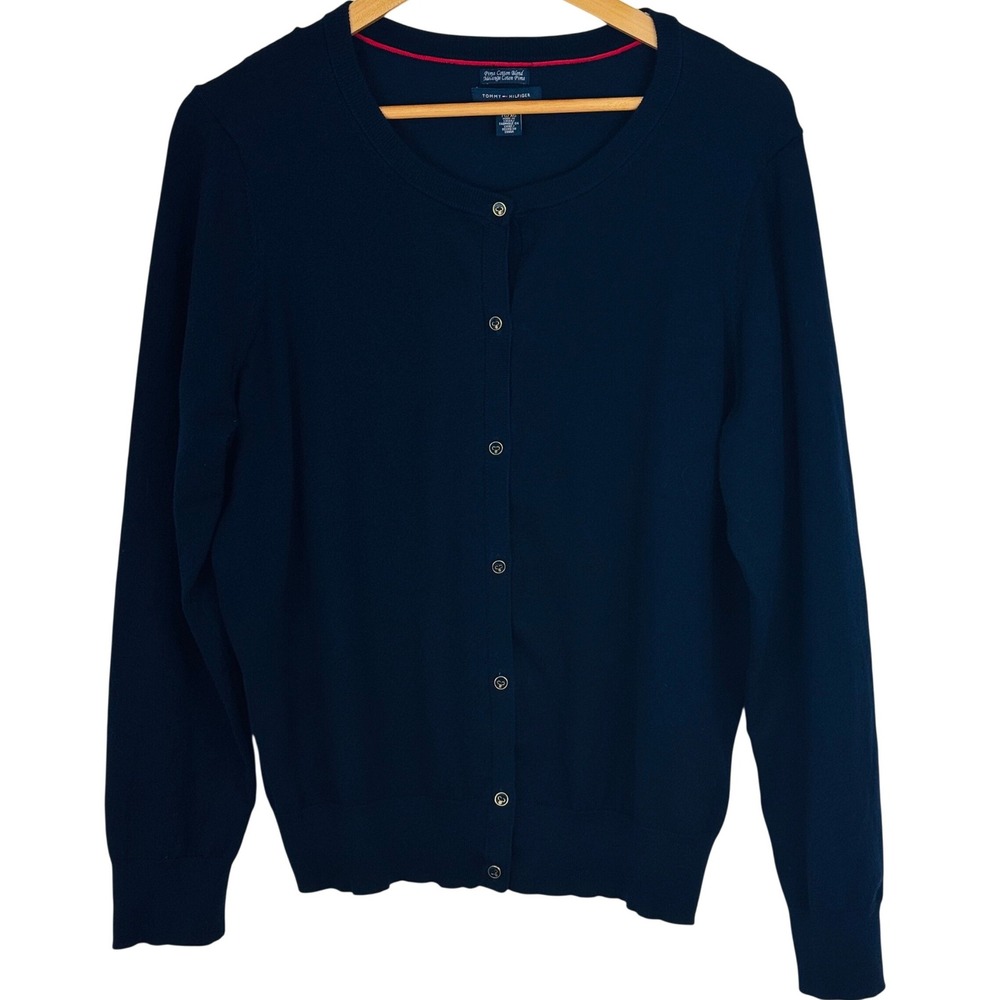 Tommy Hilfiger Basic Navy Blue Pima Cotton Blend Button Front Cardigan Sweater